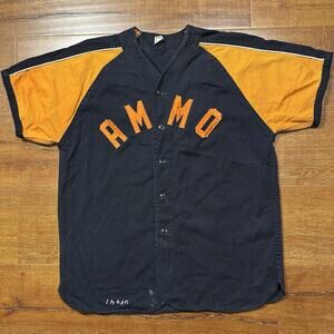 Vintage Vulcan Service Co Inc Baseball Jersey Mens M Black Ammo VTG Retro Rare